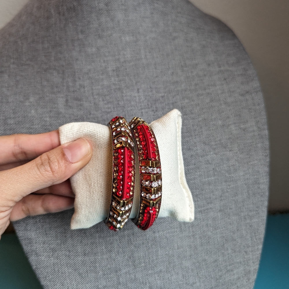 Hyderabad India Red Gold Glass Bangles 6pc - Picture 11 of 11